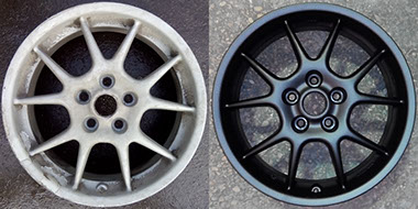 Пескоструйная обработка и покраска дисков BMW в Минске в черный полуматовый сатин тефлон