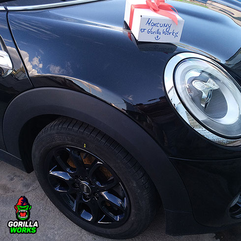 Покраска дисков Mini Cooper S в чёрный глянец порошковыми красками