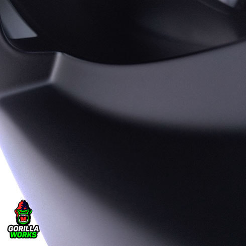 Финишный вид кованого диска Порше после полимерной покраски в полуматовый черный сатин